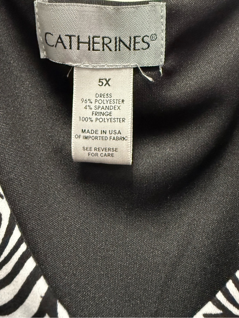 Catherines Black&White Tribal Print Fringe Hem Dress Sleeveless Faux Wrap Size5X - Picture 4 of 4